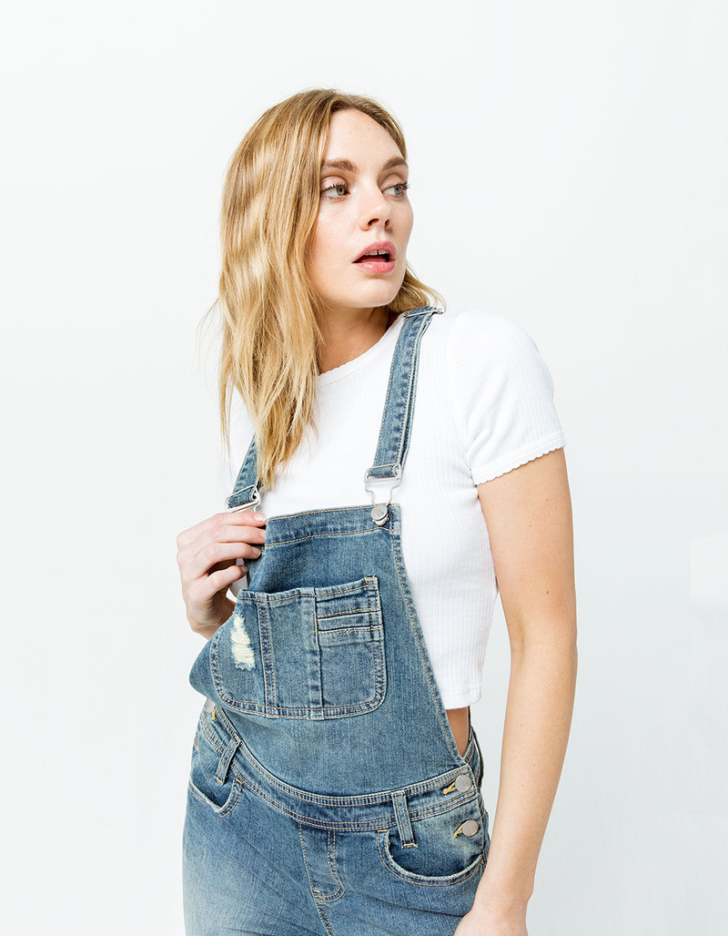 RSQ Roll Cuff Ripped Womens Denim Overalls image number 0