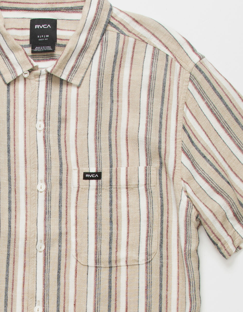 RVCA Beat Stripe Mens Button Up Shirt KHAKI Tillys