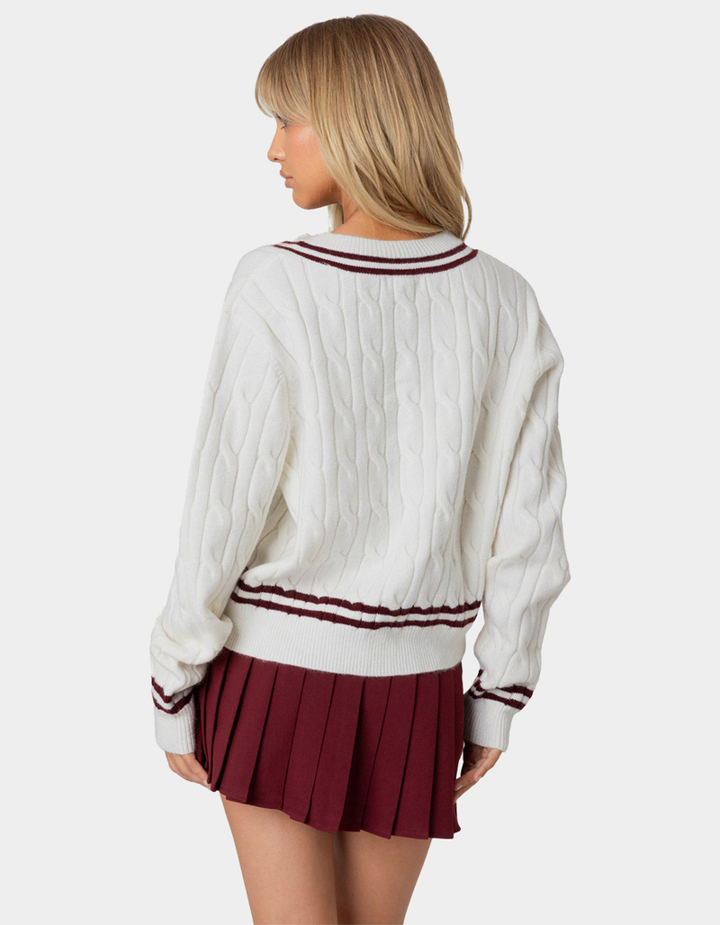 EDIKTED Dean V-Neck Cable Knit Sweater image number 3