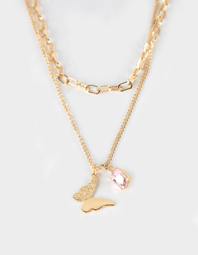 FULL TILT Layered Butterfly Rhinestone Necklace image number 2