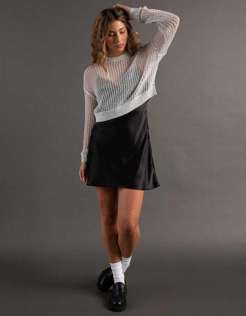 RSQ Womens Open Weave Sparkle Pullover Sweater image number 4