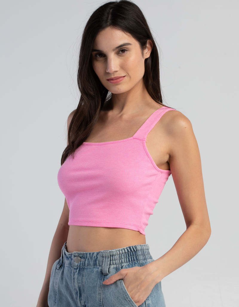 HEART & HIPS Square Neck Womens Ribbed Tank Top image number 1