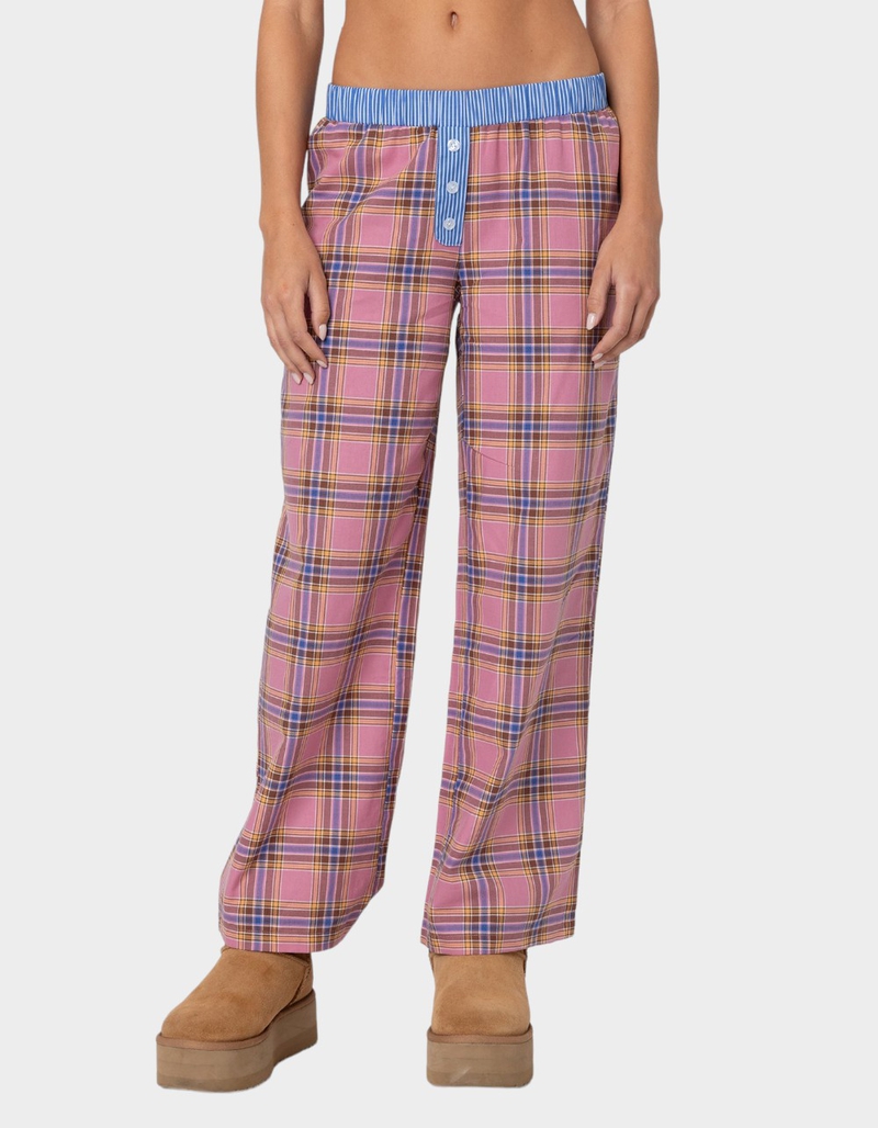 EDIKTED Plaid & Striped Pants image number 0