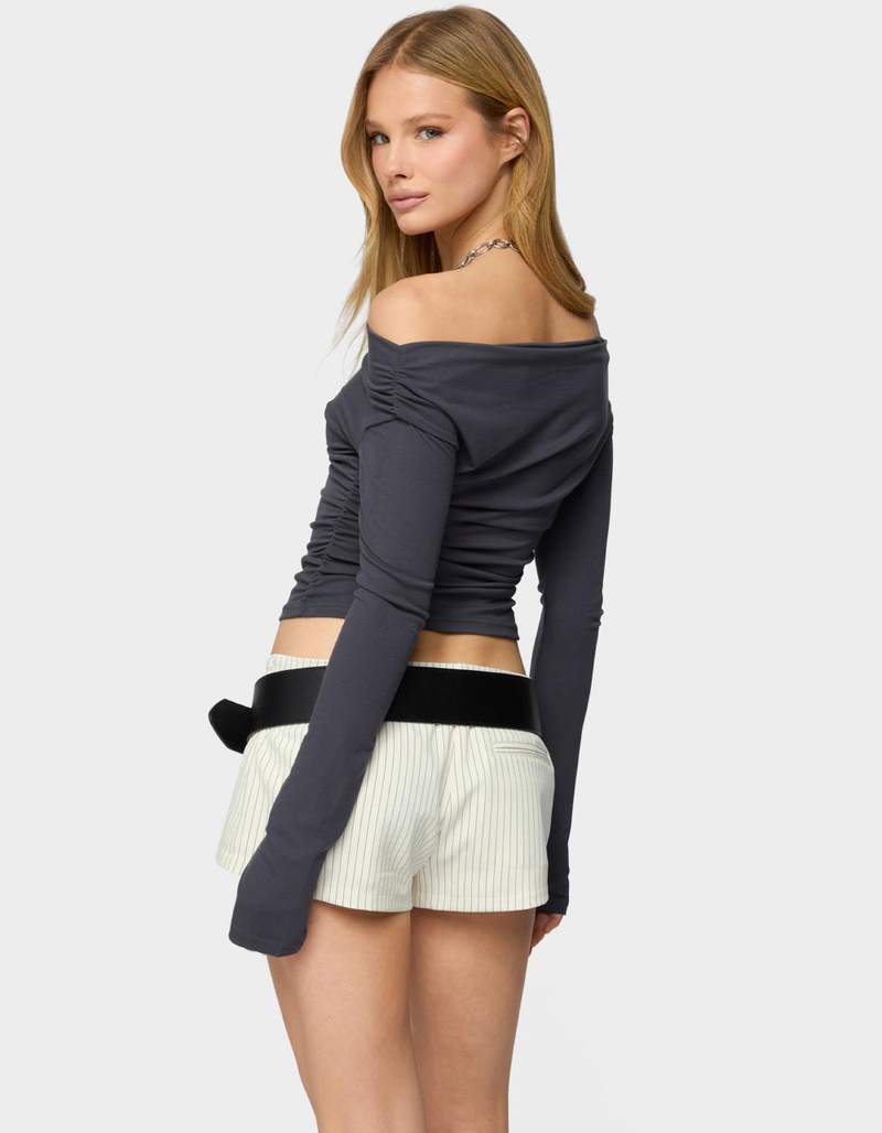 EDIKTED Milane Ruched Off Shoulder Ribbed Top image number 2