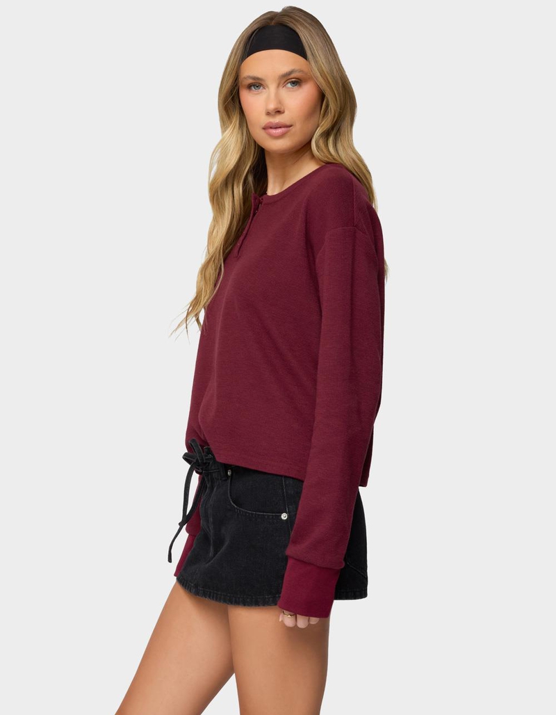 EDIKTED Deni Long Sleeve Henley Waffle Top image number 1