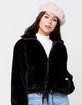 KNOW ONE CARES Fur Zip Womens Black Jacket image number 1