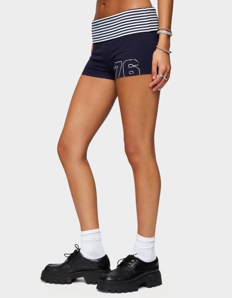 EDIKTED 76 Stripey Fold Over Shorts image number 1