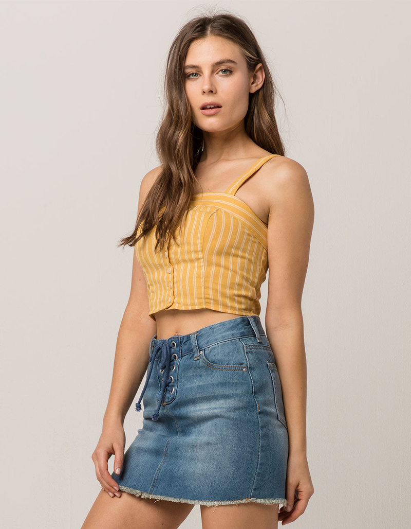 IVY & MAIN Stripe Button Front Mustard Womens Crop Tank image number 0