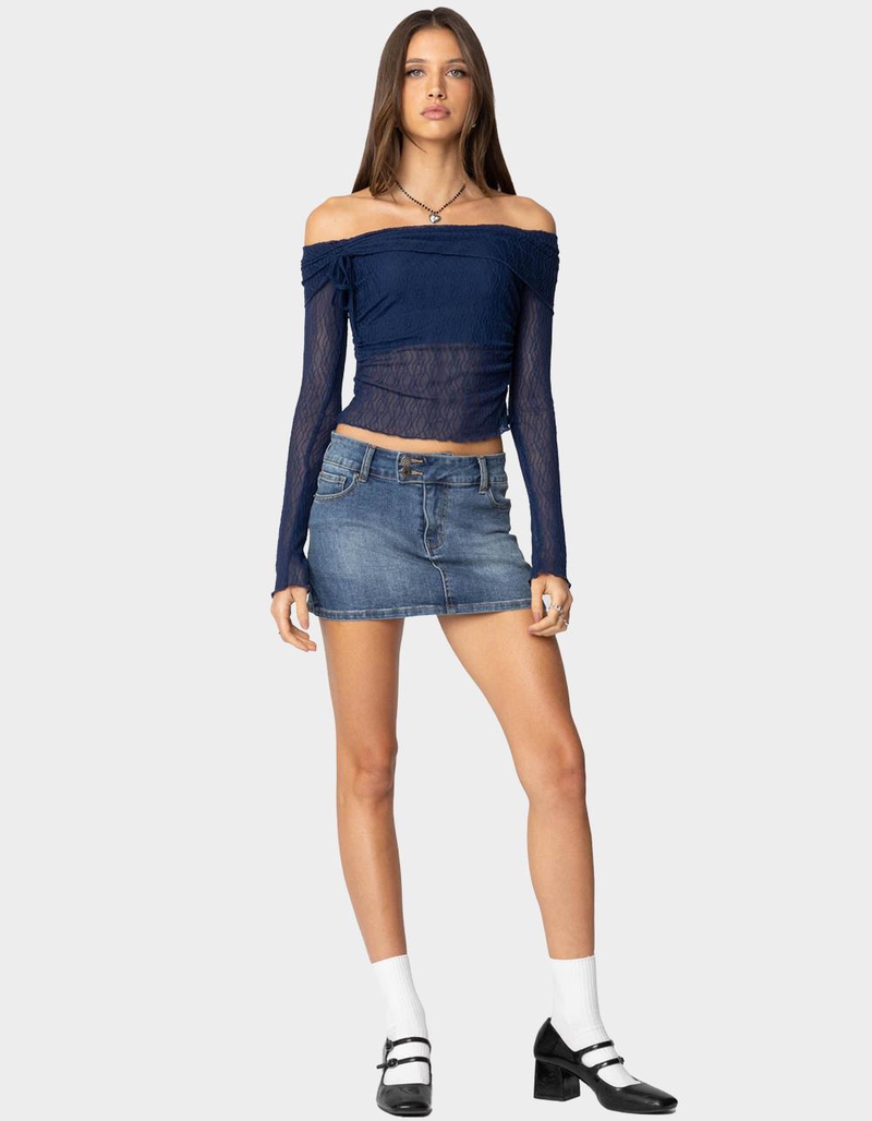 EDIKTED Drawstring Fold Over Sheer Top image number 3