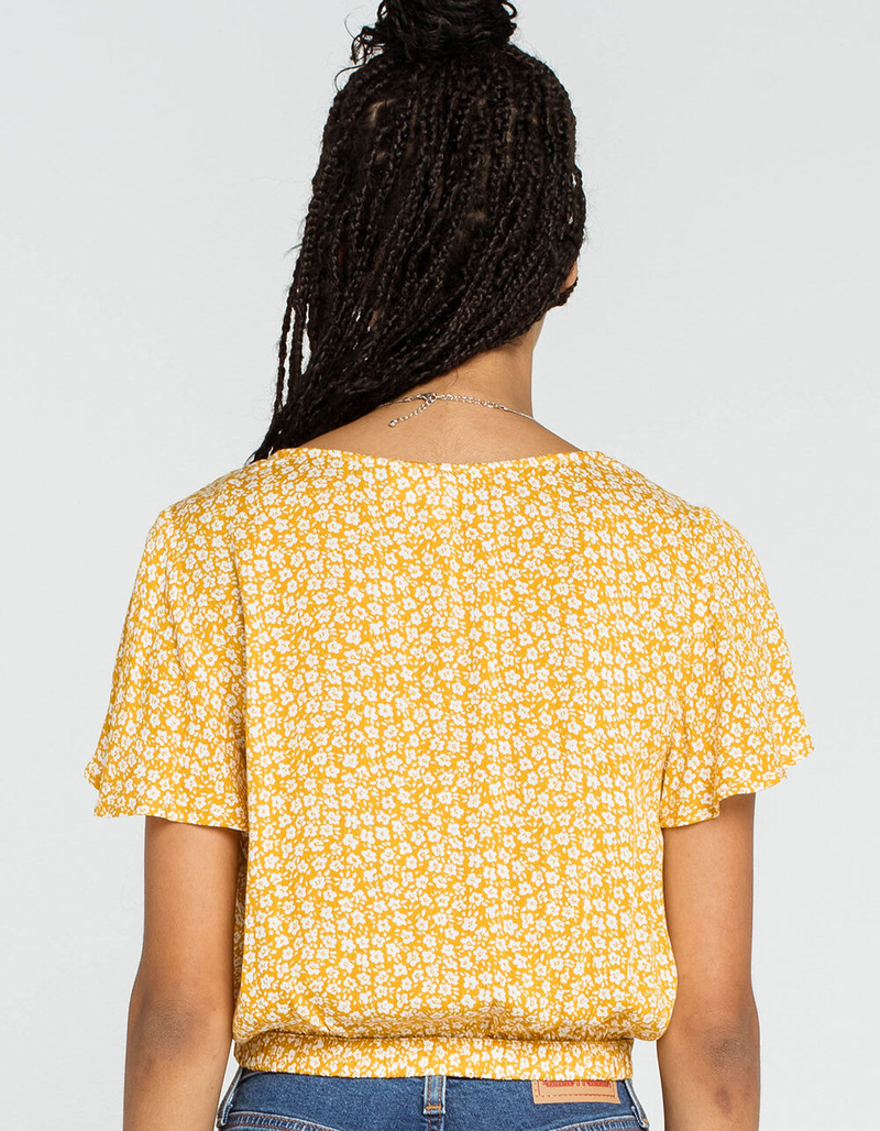 SKY AND SPARROW Flutter Sleeve Womens Mustard Wrap Top image number 2