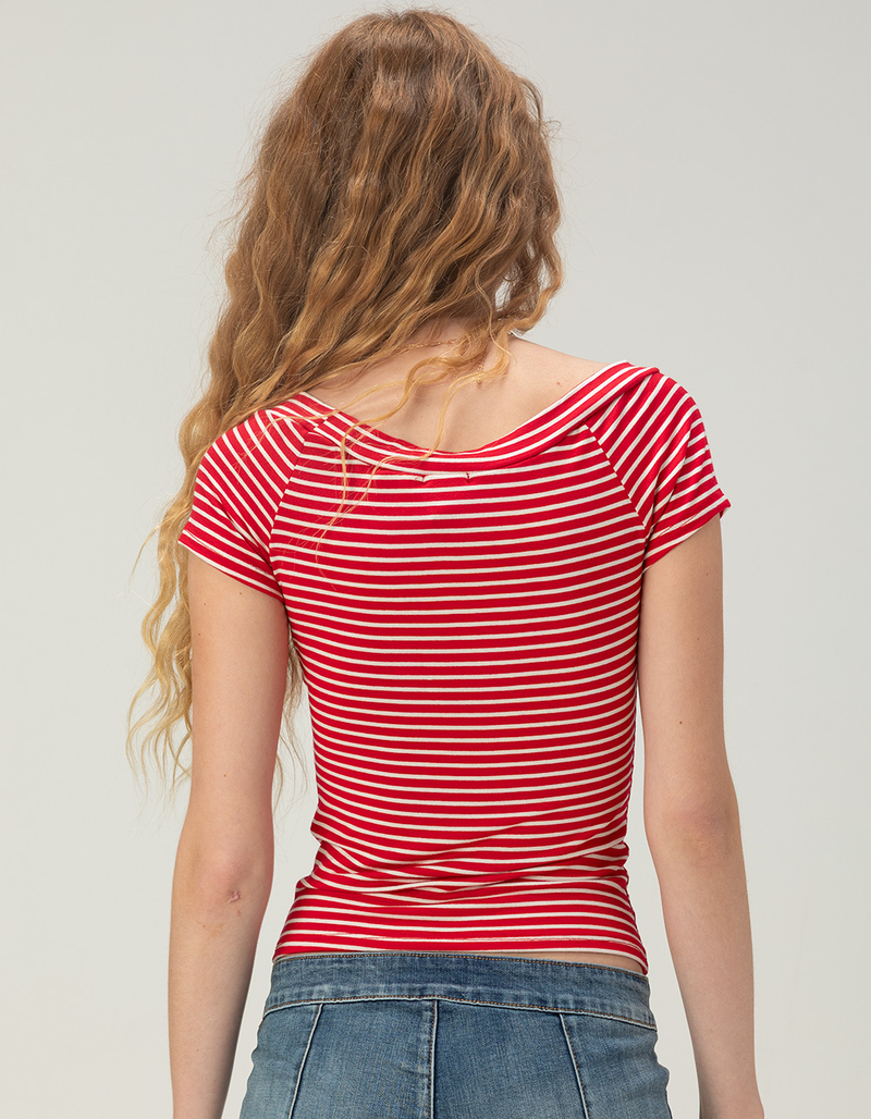 TILLYS Womens Open Neck Stripe Tee image number 3
