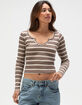 FULL TILT Notch Neck Stripe Womens Long Sleeve Rib Top image number 1