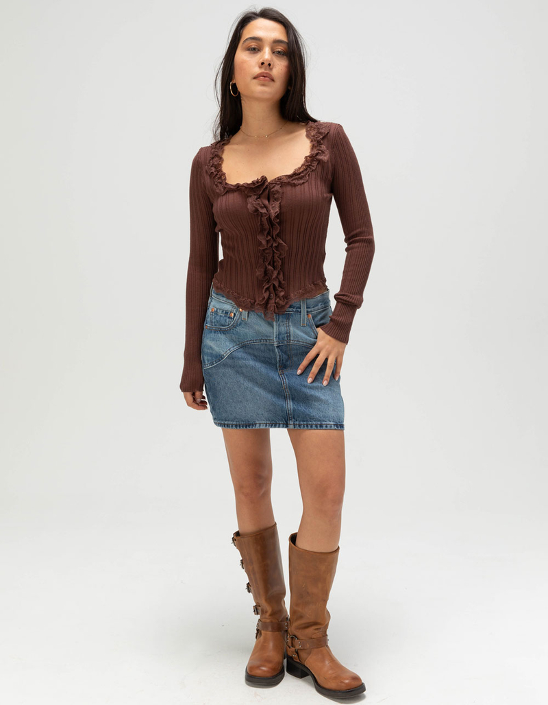 WEST OF MELROSE Lace Trim Womens Button Front Top image number 1