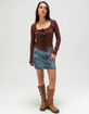 WEST OF MELROSE Lace Trim Womens Button Front Top image number 2