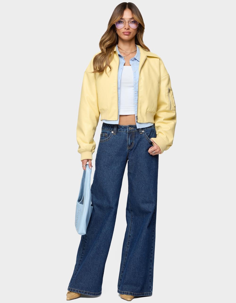EDIKTED Zayna Cropped Faux Leather Bomber Jacket image number 4