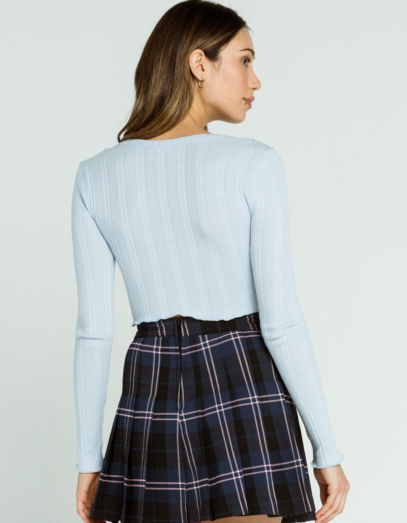 SKY AND SPARROW Button Front Womens Light Blue Crop Cardigan image number 2