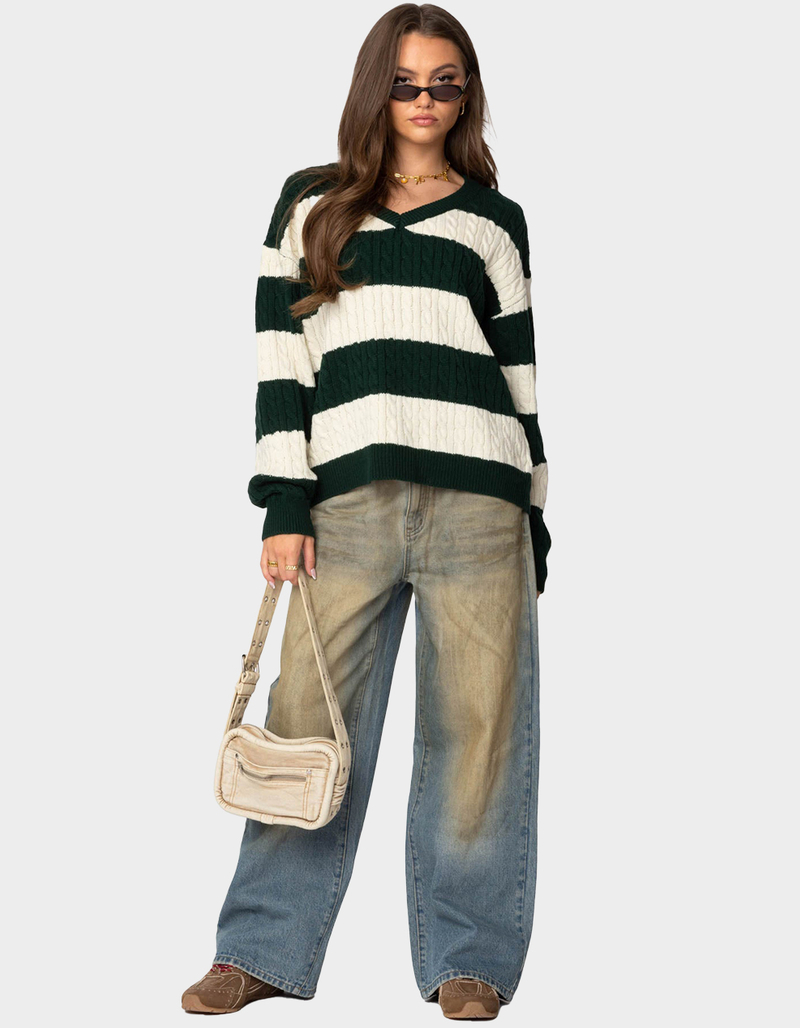 EDIKTED Oversized Striped Cable Knit Sweater image number 4