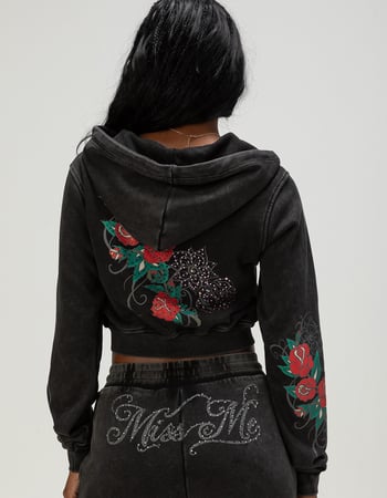 MISS ME Tattoo Womens Crop Zip-Up Rhinestone Hoodie Alternative Image