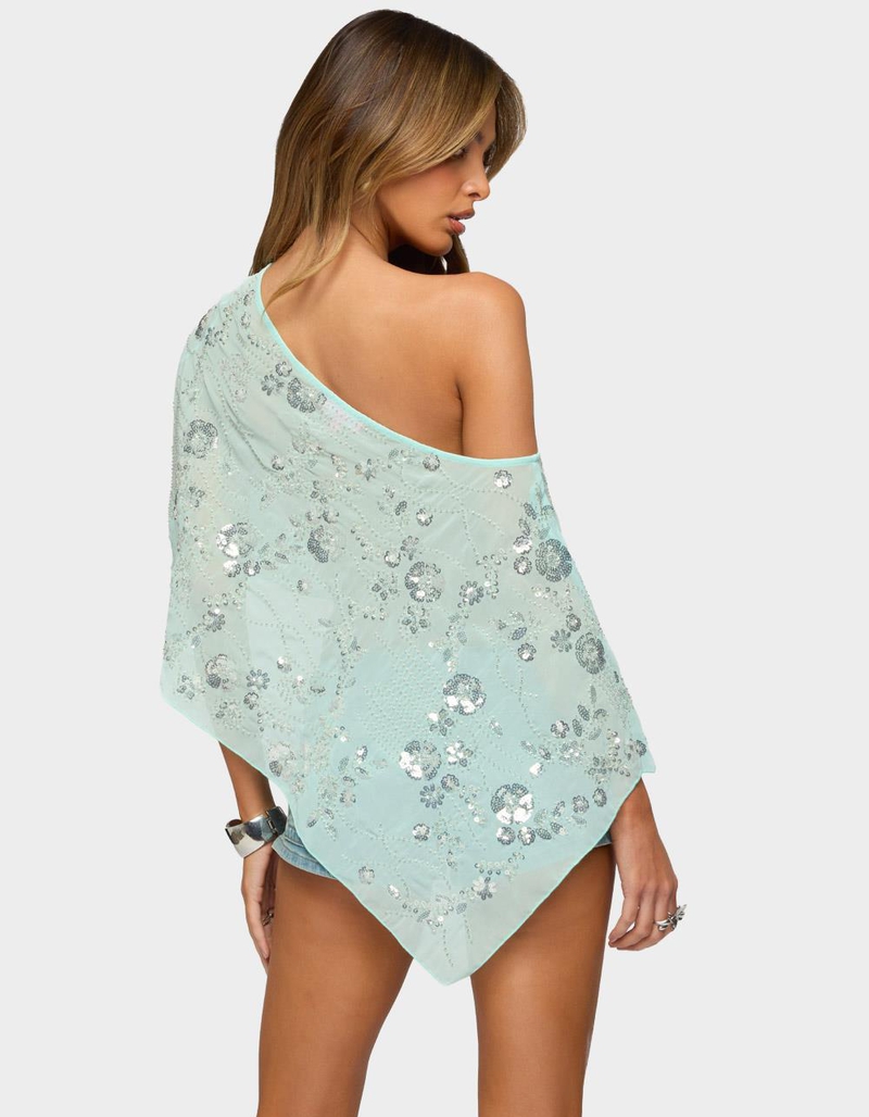 EDIKTED Triana Bead & Sequin Chiffon Poncho image number 2