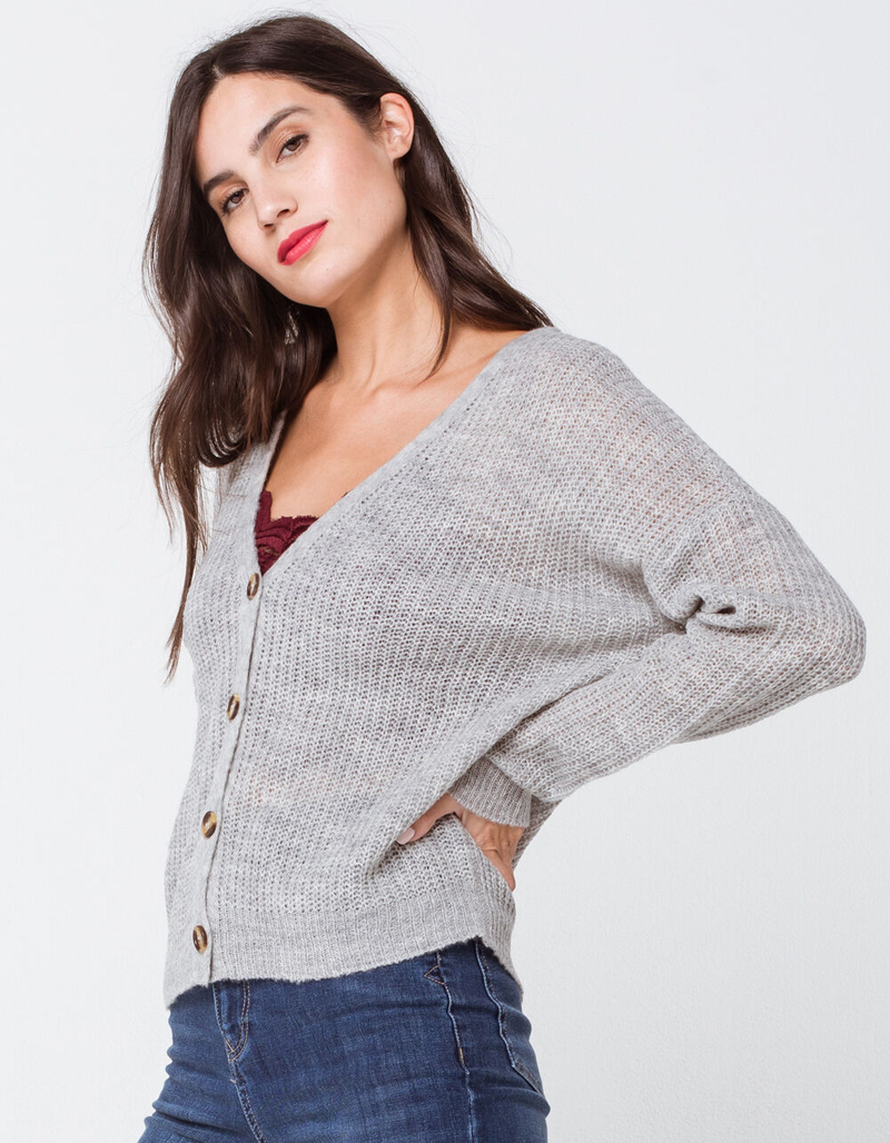 FULL TILT Essential Heather Grey Womens Cardigan image number 1