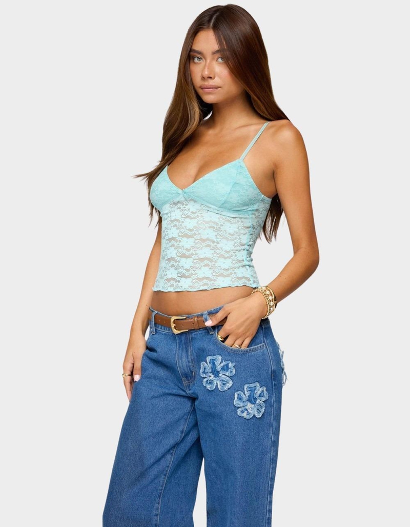 EDIKTED Eira Sheer Lace Tank Top image number 1