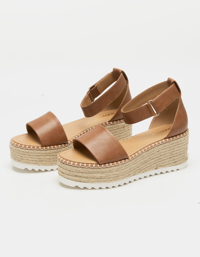 SODA Espadrille Ankle Strap Womens Tan Flatform Sandals image number 0