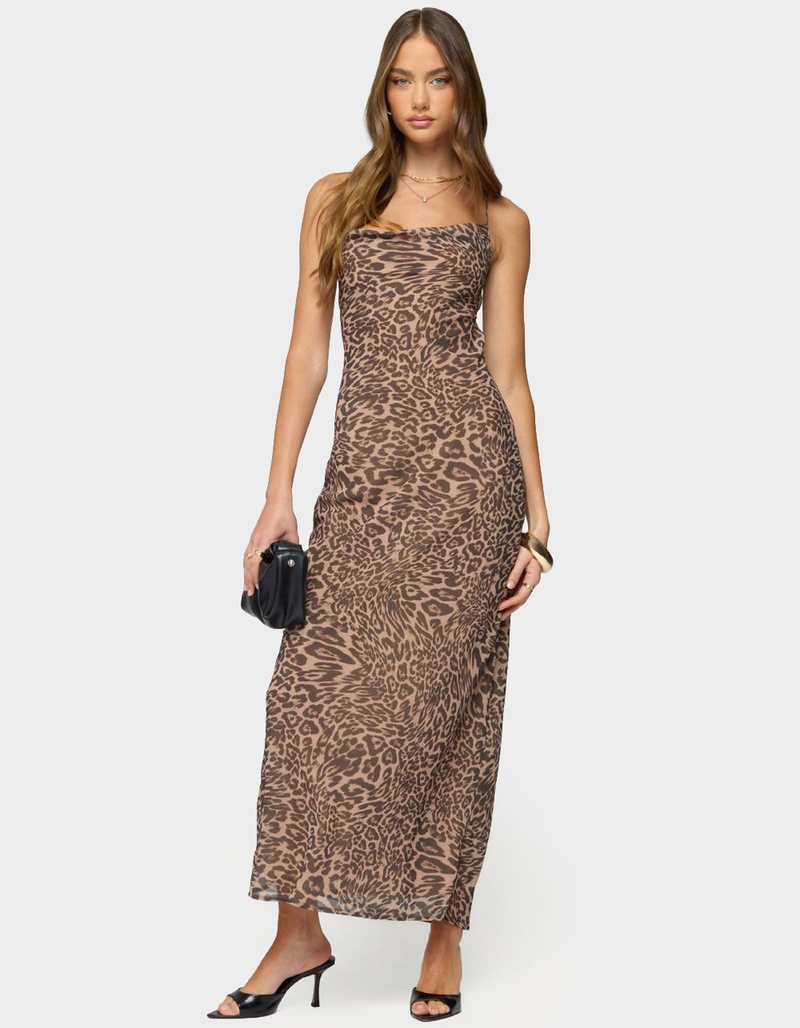 EDIKTED Ayanah Leopard Printed Backless Maxi Dress image number 4