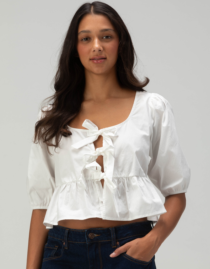 RSQ Womens Triple Tie Scoop Neck Babydoll Top image number 0