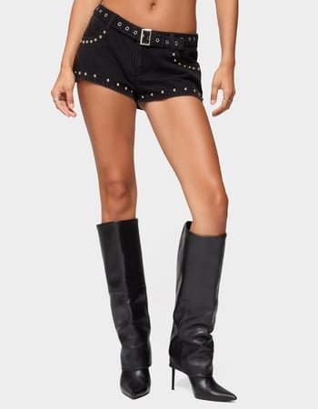 EDIKTED Grommet & Stud Denim Micro Shorts Primary Image