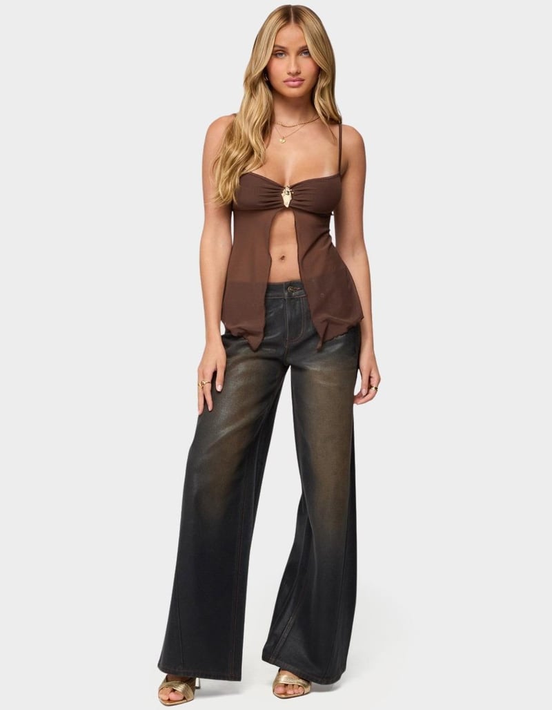 EDIKTED Reeve Split Front Sheer Mesh Top image number 3