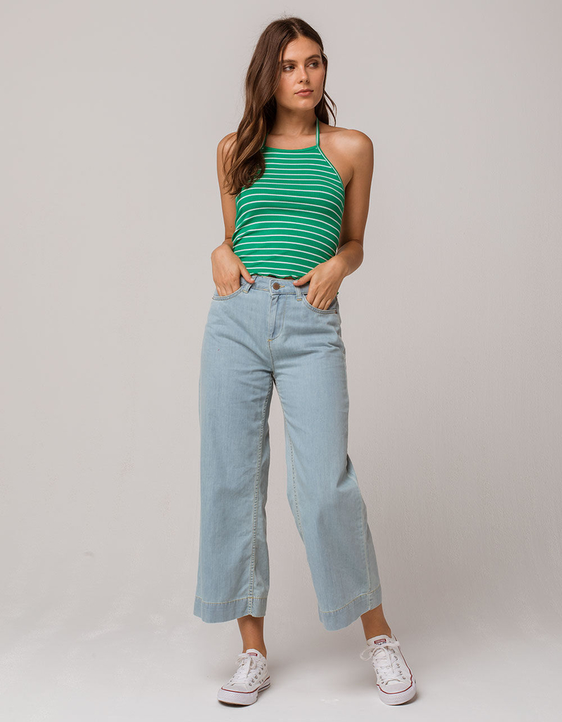 FULL TILT Ribbed Stripe Kelly Womens Halter Crop Top image number 3