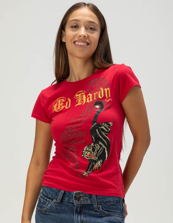 ED HARDY Rhinestone Panther Womens Fitted Tee Alternative Image