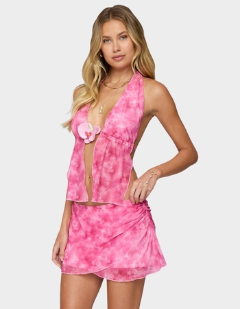 EDIKTED Tie-dye Mesh Split Front Backless Top Alternative Image