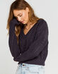 RSQ Cable Knit V Neck Womens Navy Sweater image number 2