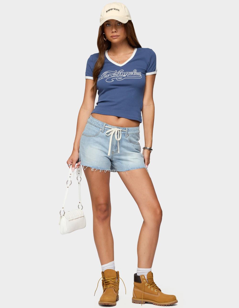 EDIKTED Milla Low Rise Denim Shorts image number 3