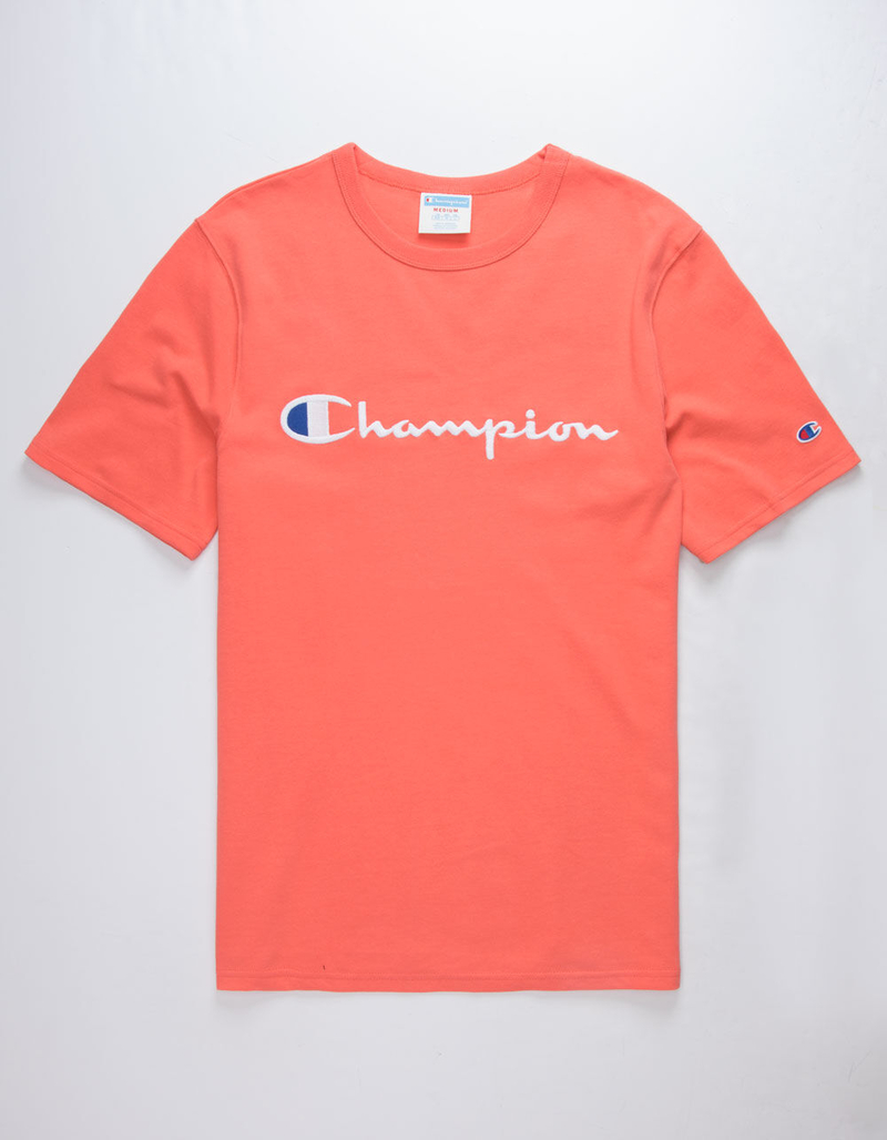CHAMPION Champion Script Embroidered Papaya Mens T-Shirt image number 0