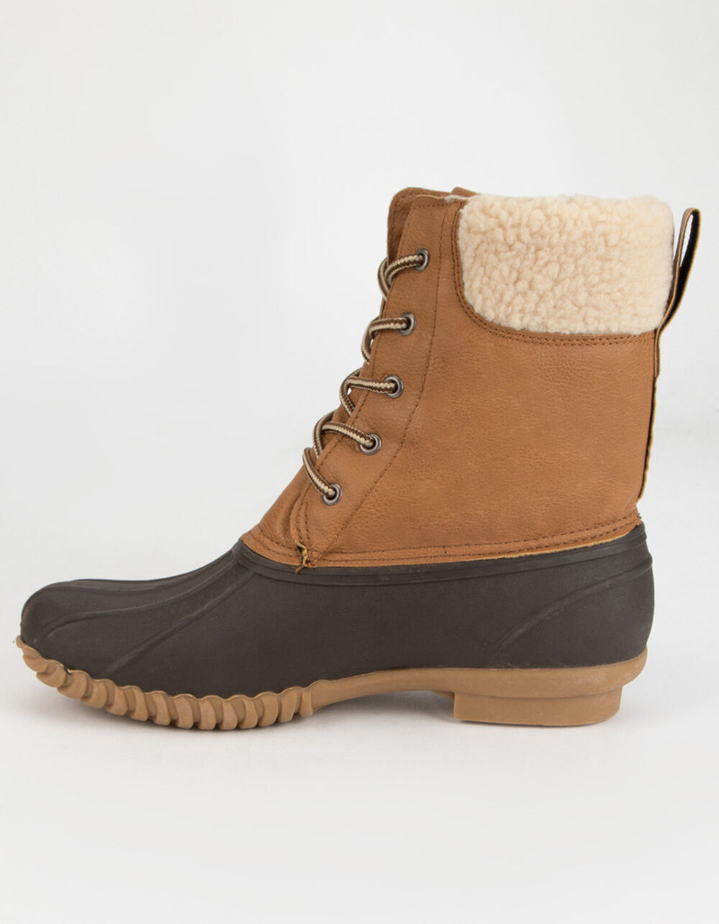 WILD DIVA Shearling Lace Up Tan & Navy Womens Weather Boots image number 2