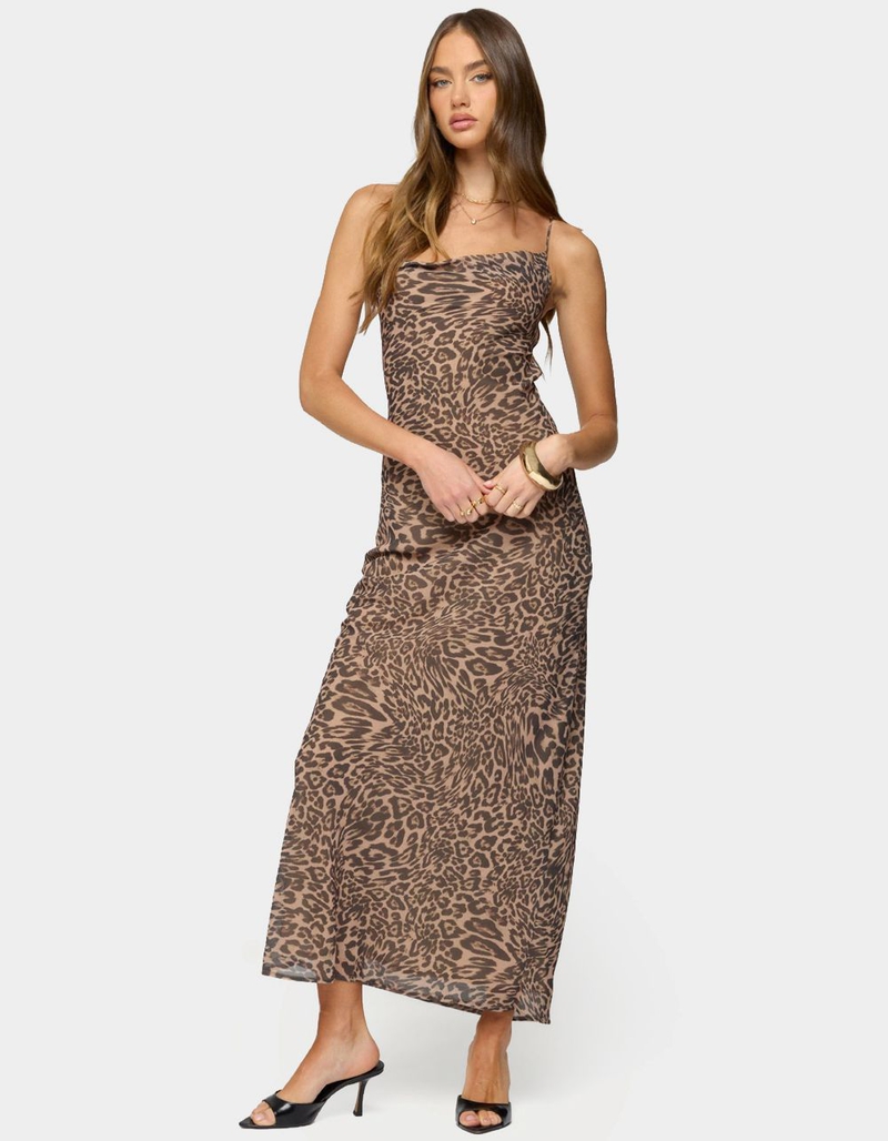EDIKTED Ayanah Leopard Printed Backless Maxi Dress image number 1