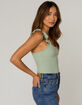 IVY & MAIN Ruffle Strap Womens Sage Bodysuit image number 2