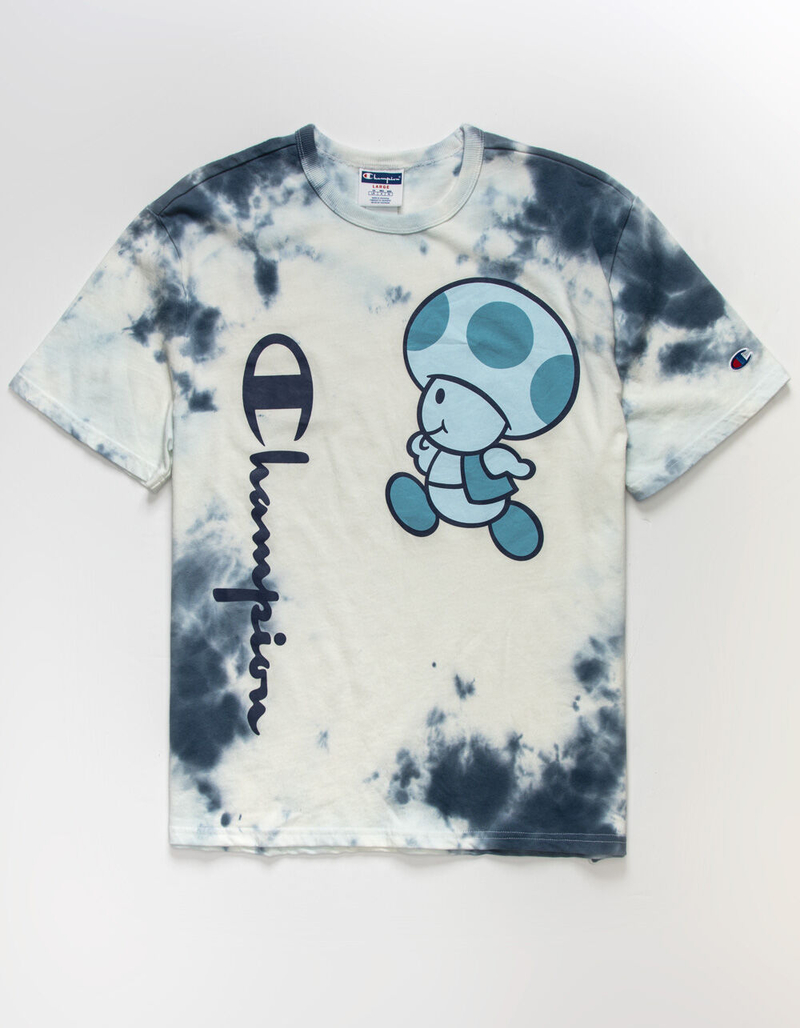 CHAMPION x Super Mario Bros. Toad & Script Logo Cloud Dye Heritage Mens T-Shirt image number 0