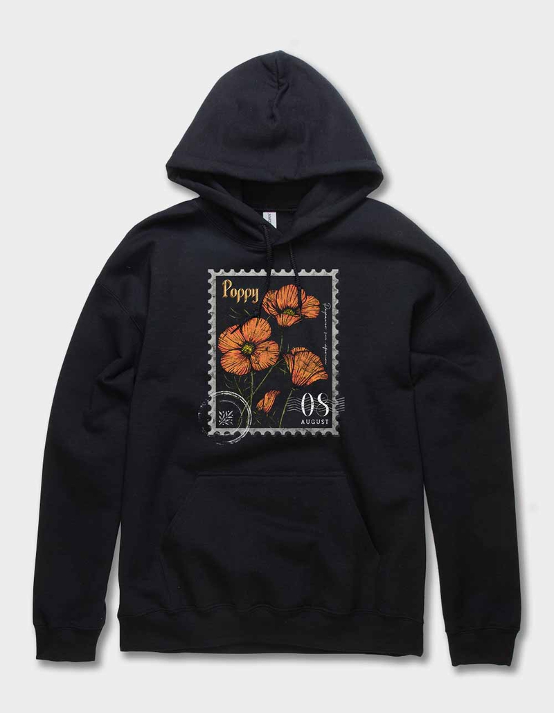 POPPY August Birth Flower Distressed Unisex Hoodie image number 0