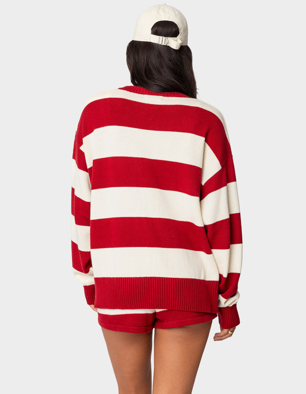 EDIKTED Riley Oversized Striped Sweater - RED | Tillys