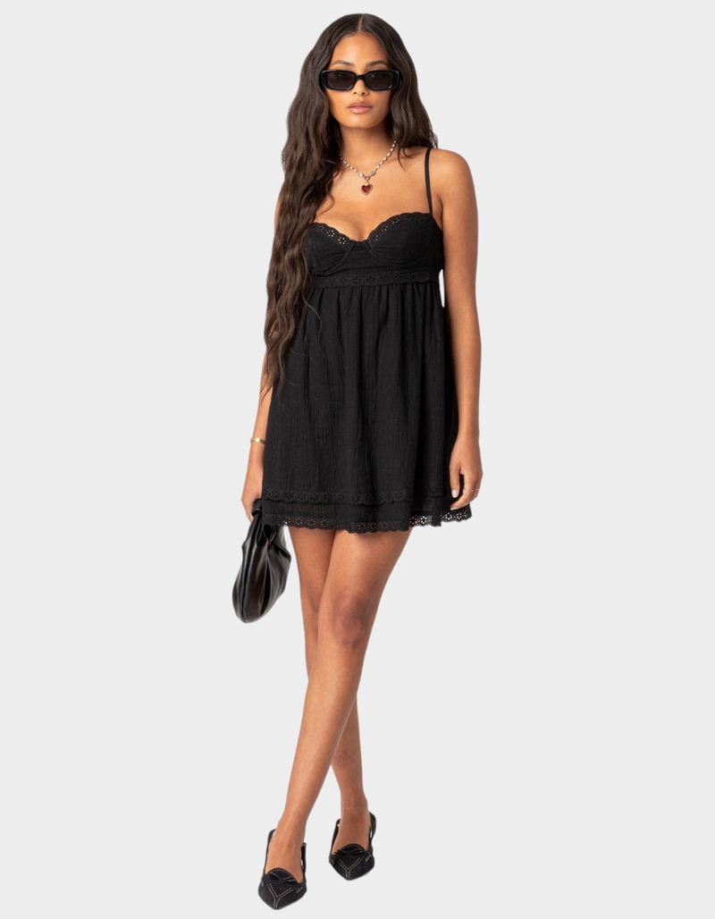 EDIKTED Bonny Lace Trim Cotton Mini Dress image number 4