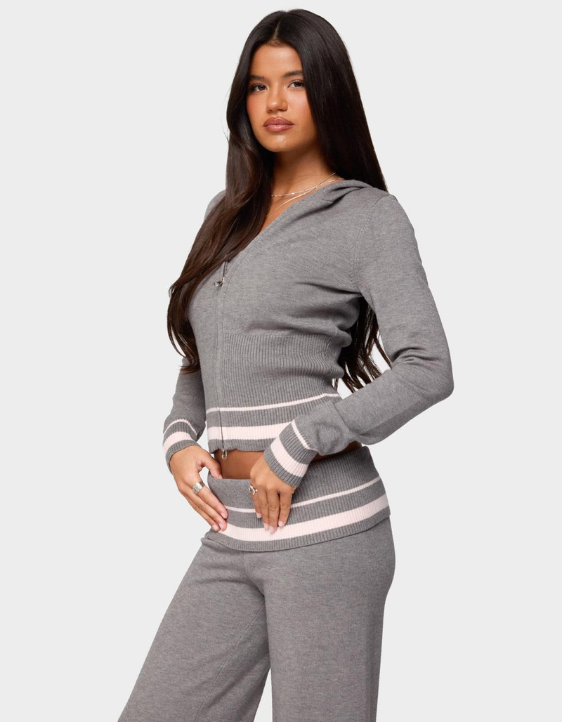 EDIKTED Kaliya Stripey Knit Zip Up Hoodie image number 1