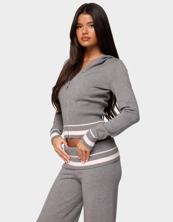 EDIKTED Kaliya Stripey Knit Zip Up Hoodie Alternative Image