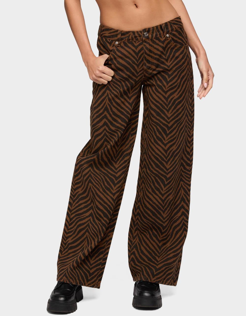 EDIKTED Zebra Print Low Rise Baggy Jeans image number 0