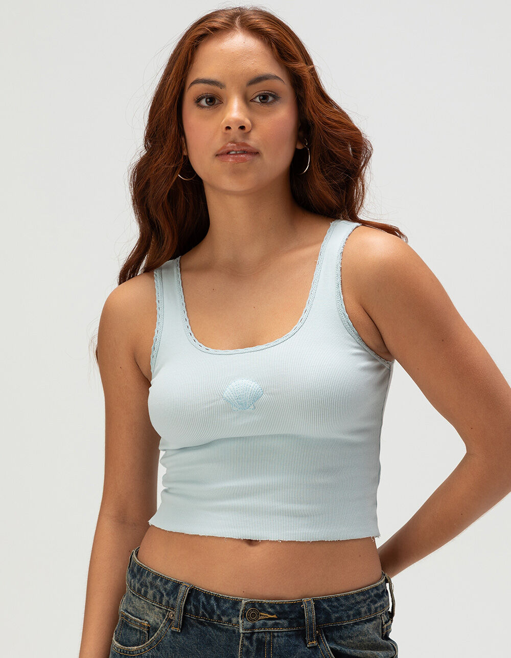 RSQ Womens Shell Embroidered Tank Top - LIGHT BLUE | Tillys RSQ Womens Shell Embroidered Tank Top - LIGHT BLUE | Tillys