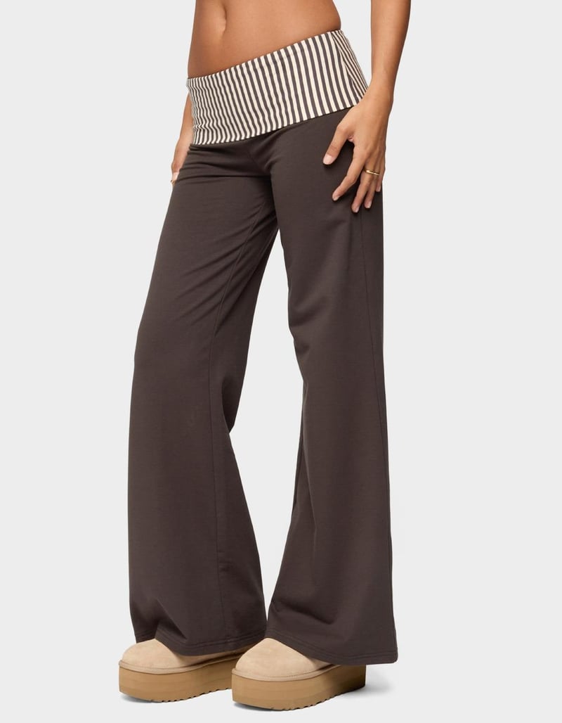 EDIKTED Meshey Striped Fold Over Pants image number 1