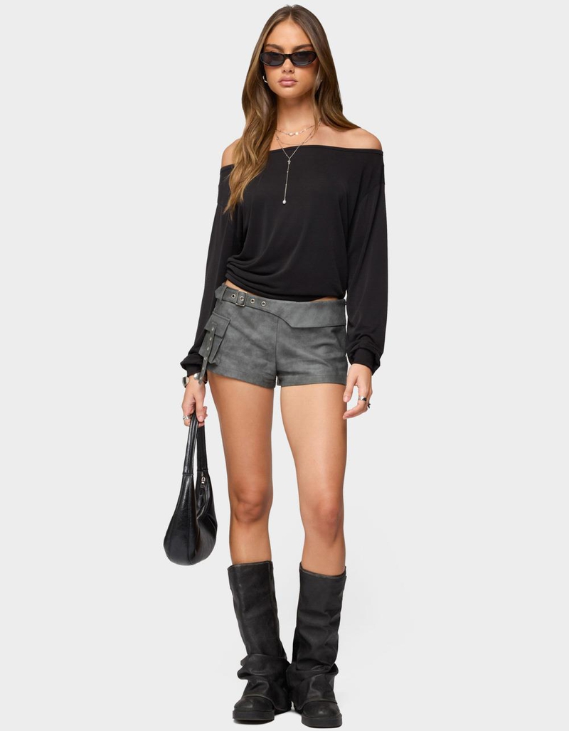 EDIKTED Houston Faux Leather Cargo Shorts image number 4