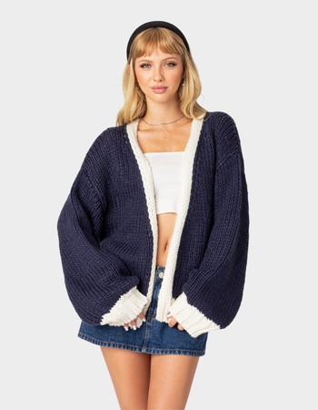 EDIKTED Contrast Chunk Knit Womens Cardigan Primary Image